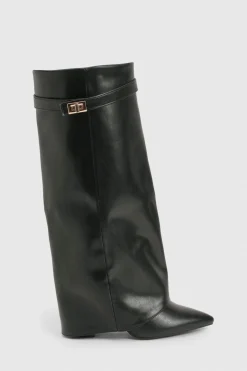 boohoo Bottes à talon aiguille montantes rabattables en coupe large< Bottes|Bottes Hautes