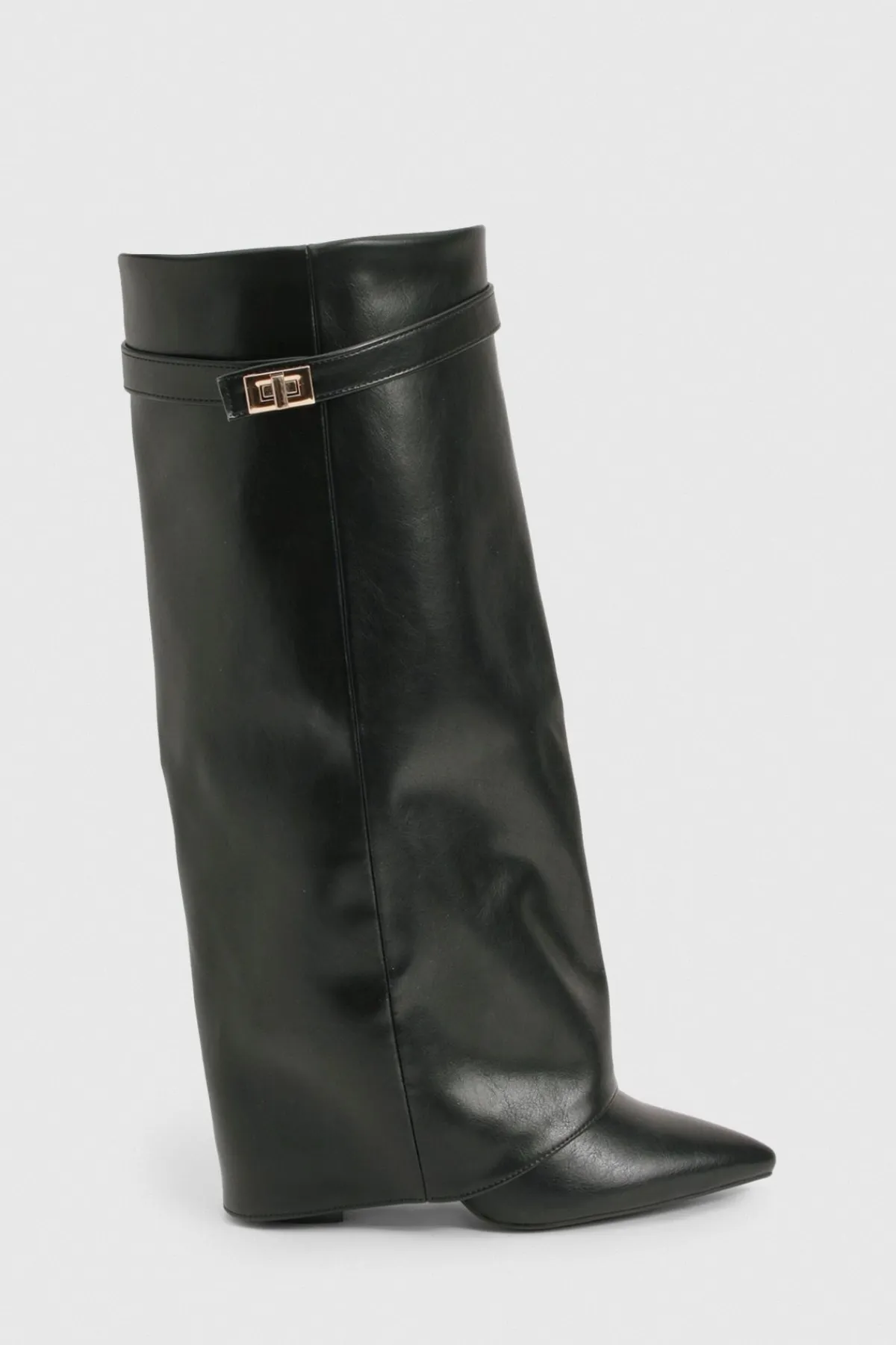 boohoo Bottes à talon aiguille montantes rabattables en coupe large< Bottes|Bottes Hautes