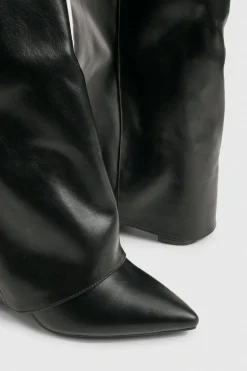 boohoo Bottes à talon aiguille montantes rabattables en coupe large< Bottes|Bottes Hautes
