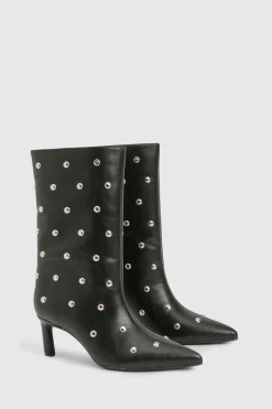 Bottes à talons aiguilles à colonne médiane cloutées