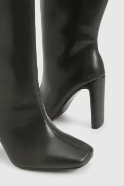 Bottes à talons à bout carré à coupe large