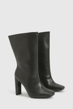 Bottes à talons à bout carré à coupe large