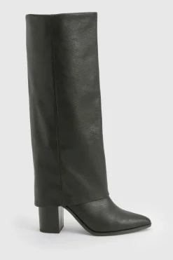 boohoo Bottes texturées jusqu'aux genoux à talon empilé rabattable< Bottes|Bottes Hautes