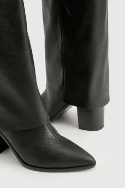 boohoo Bottes texturées jusqu'aux genoux à talon empilé rabattable< Bottes|Bottes Hautes