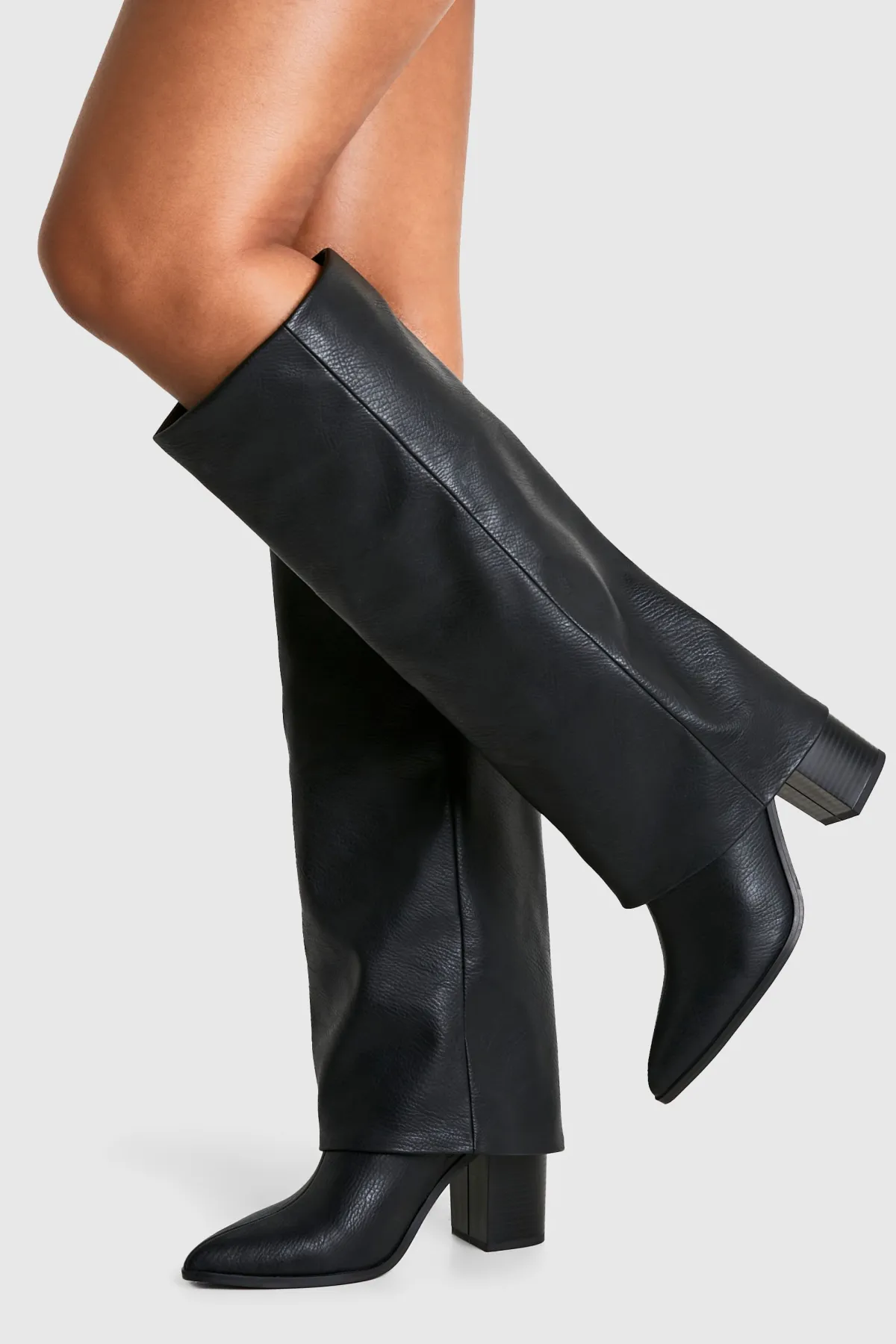 boohoo Bottes texturées jusqu'aux genoux à talon empilé rabattable< Bottes|Bottes Hautes