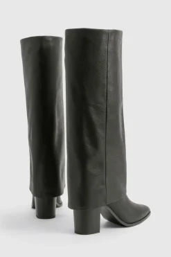 boohoo Bottes texturées jusqu'aux genoux à talon empilé rabattable< Bottes|Bottes Hautes
