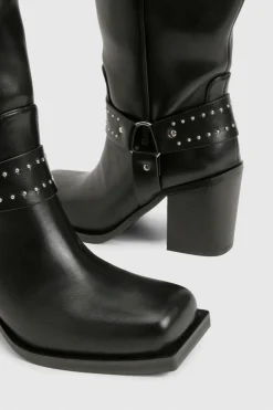 boohoo Bottes Western Biker à Boucle et Coupe Large< Bottes|Bottes Motardes