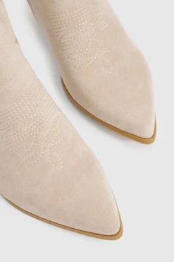 Bottes western brodées en suède synthétique montant jusqu'au mollet