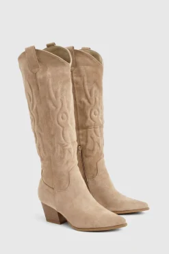 boohoo Bottes Western brodées jusqu'aux genoux< Bottes|Bottes En Daim