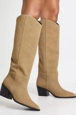Bottes Western Coupe Large avec Détails de Coutures