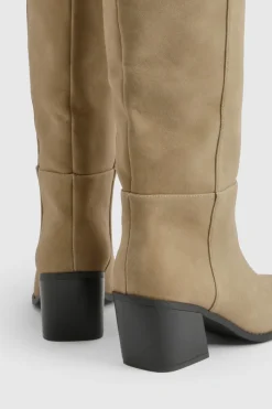 Bottes Western Coupe Large avec Détails de Coutures