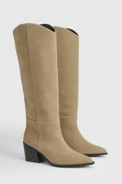 Bottes Western Coupe Large avec Détails de Coutures