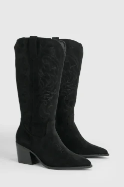 boohoo Bottes Western Coupe Large En Synthétique Brodé< Bottes|Bottes En Daim