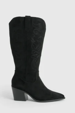 boohoo Bottes Western Coupe Large En Synthétique Brodé< Bottes|Bottes En Daim