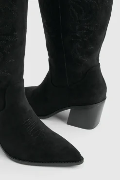 boohoo Bottes Western Coupe Large En Synthétique Brodé< Bottes|Bottes En Daim