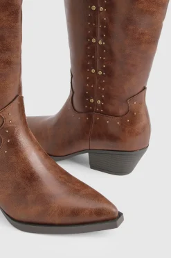 Bottes Western Cowboy Montantes aux Genoux avec Détails Cloutés