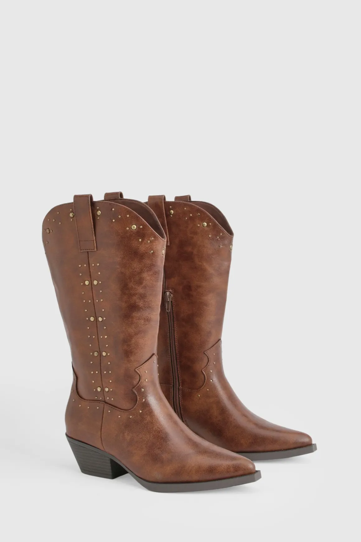 Bottes Western Cowboy Montantes aux Genoux avec Détails Cloutés