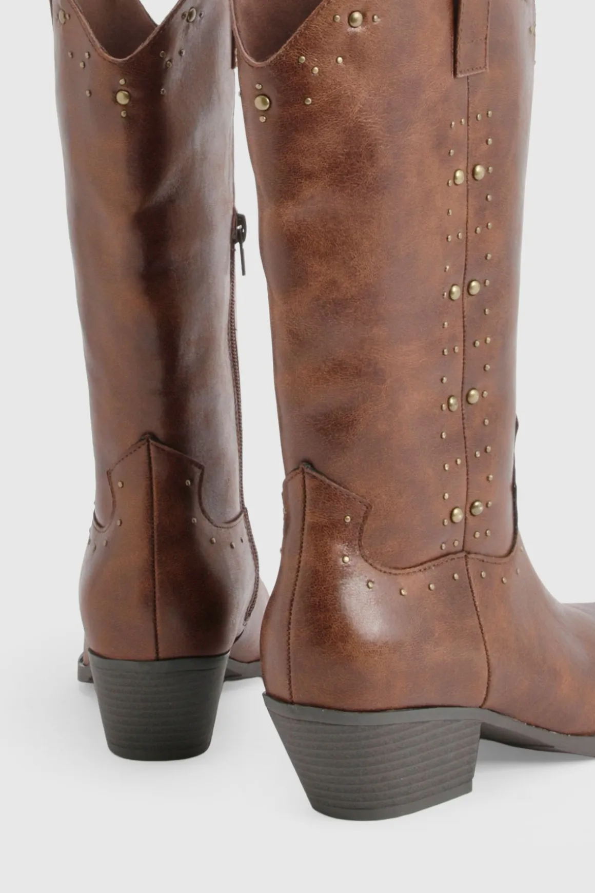 Bottes Western Cowboy Montantes aux Genoux avec Détails Cloutés