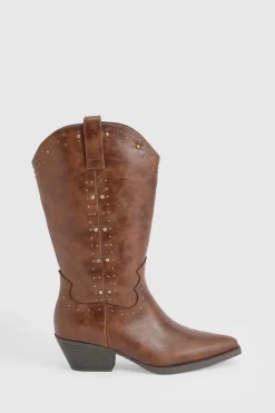 Bottes Western Cowboy Montantes aux Genoux avec Détails Cloutés