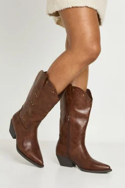 Bottes Western Cowboy Montantes aux Genoux avec Détails Cloutés