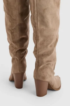 boohoo Bottes Western Cowboy Montantes Plissées En Synthétique< Tons Neutres|Bottes