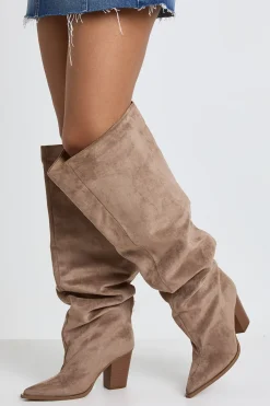 boohoo Bottes Western Cowboy Montantes Plissées En Synthétique< Tons Neutres|Bottes