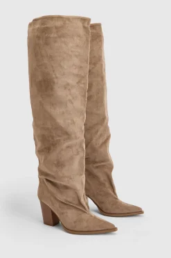 boohoo Bottes Western Cowboy Montantes Plissées En Synthétique< Tons Neutres|Bottes