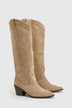 Bottes Western Cowboy À Talons En Synthétique Imitation Montantes Jusqu'au Genou Coupe Large