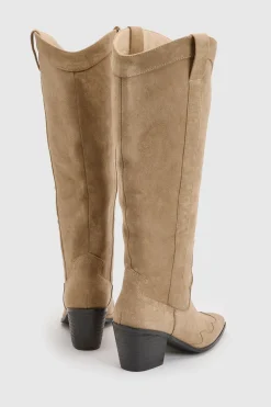 Bottes Western Cowboy À Talons En Synthétique Imitation Montantes Jusqu'au Genou Coupe Large