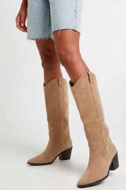 Bottes Western Cowboy À Talons En Synthétique Imitation Montantes Jusqu'au Genou Coupe Large