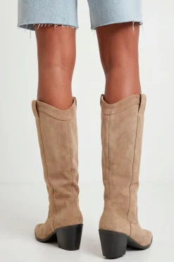 Bottes Western Cowboy À Talons En Synthétique Imitation Montantes Jusqu'au Genou Coupe Large