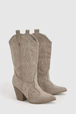 Bottes Western En Synthétique Avec Détails Cloutés