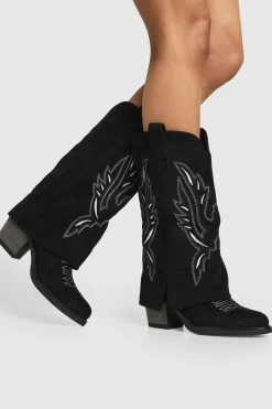 Bottes Western En Synthétique À Revers Avec Broderie Contrastante