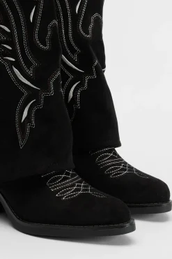 Bottes Western En Synthétique À Revers Avec Broderie Contrastante