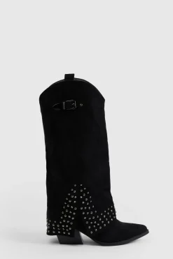 Bottes Western En Synthétique À Rabat Avec Détails Cloutés
