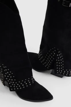 Bottes Western En Synthétique À Rabat Avec Détails Cloutés