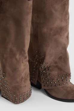 Bottes Western En Synthétique Avec Rabat Et Détails Cloutés
