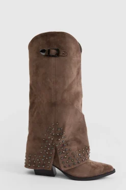 Bottes Western En Synthétique Avec Rabat Et Détails Cloutés