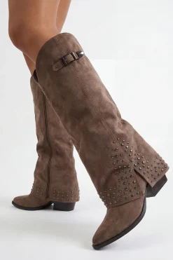 Bottes Western En Synthétique Avec Rabat Et Détails Cloutés