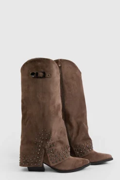 Bottes Western En Synthétique Avec Rabat Et Détails Cloutés