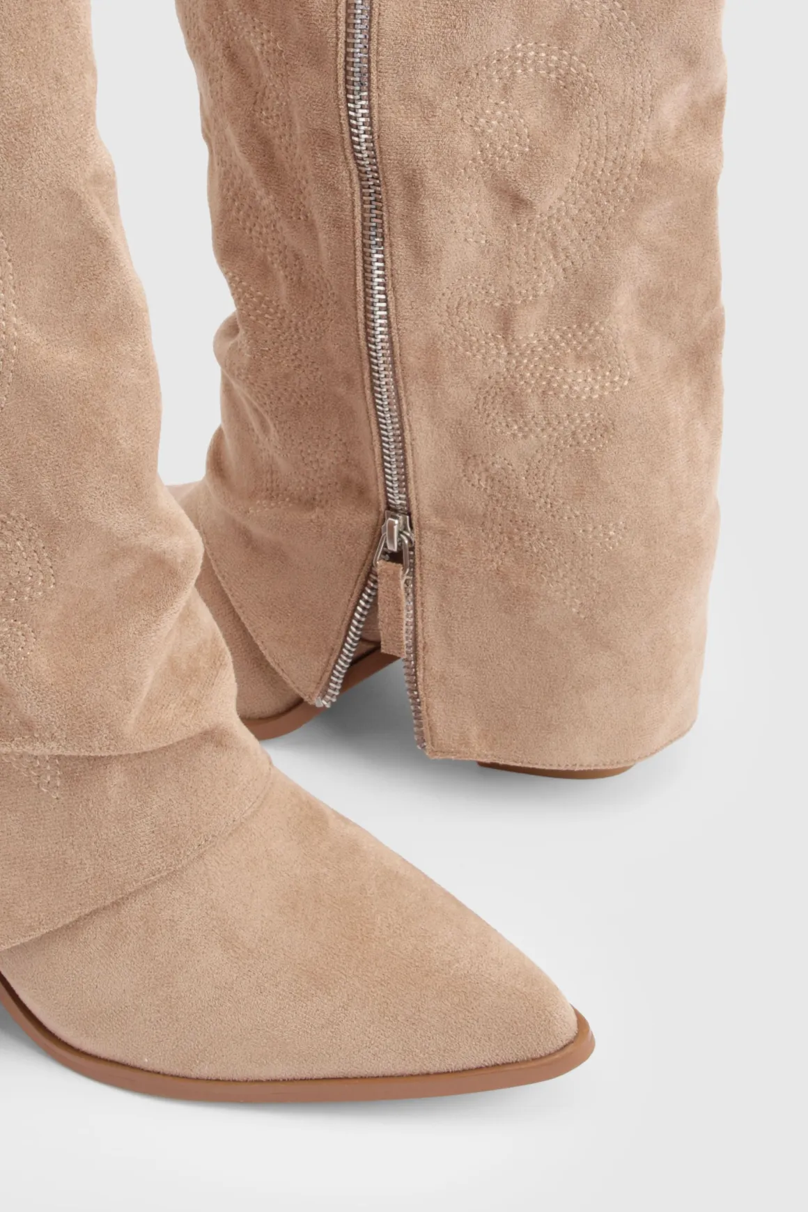 Bottes Western Hautes À Détail Zip Et Revers Pliable