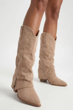 Bottes Western Hautes À Détail Zip Et Revers Pliable