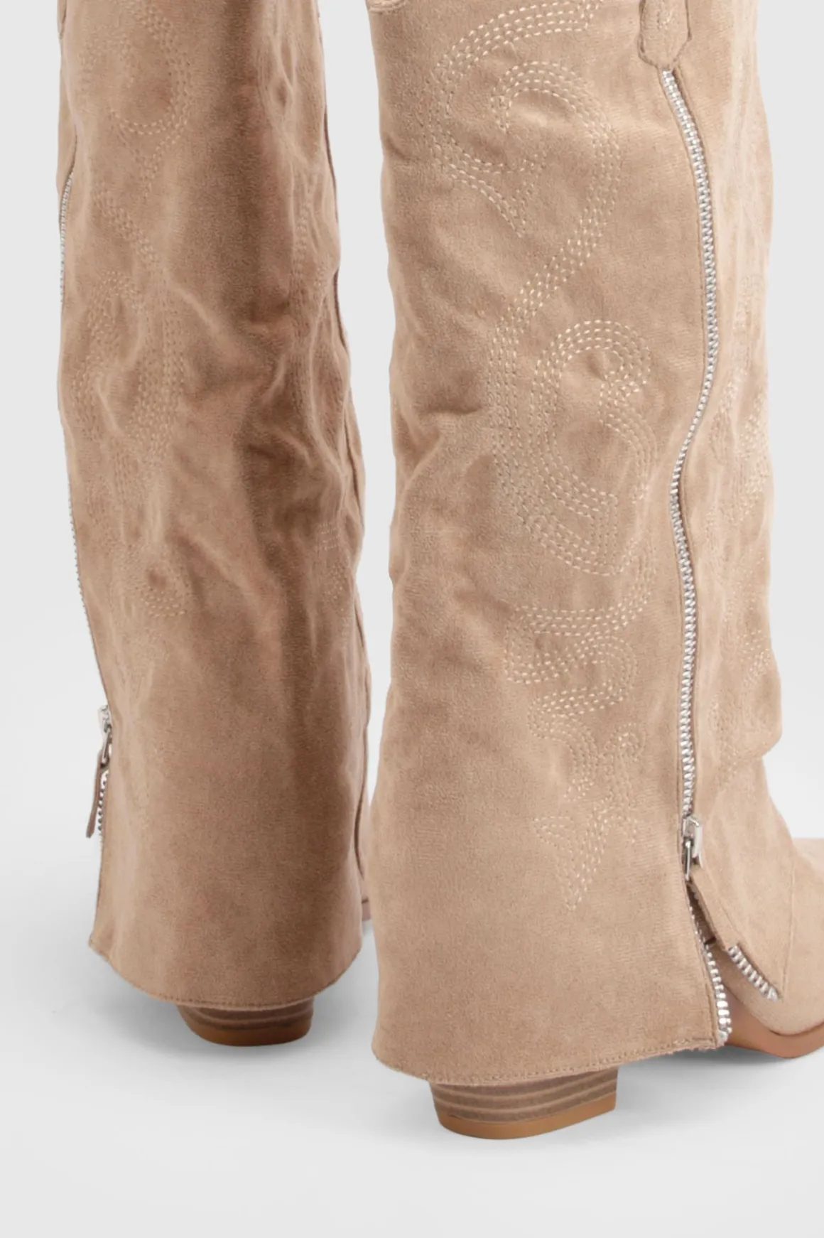 Bottes Western Hautes À Détail Zip Et Revers Pliable