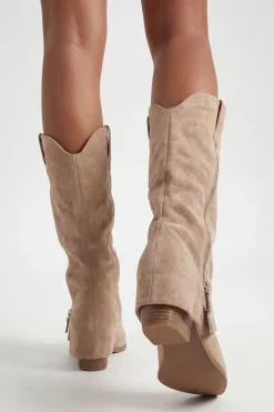 Bottes Western Hautes À Détail Zip Et Revers Pliable