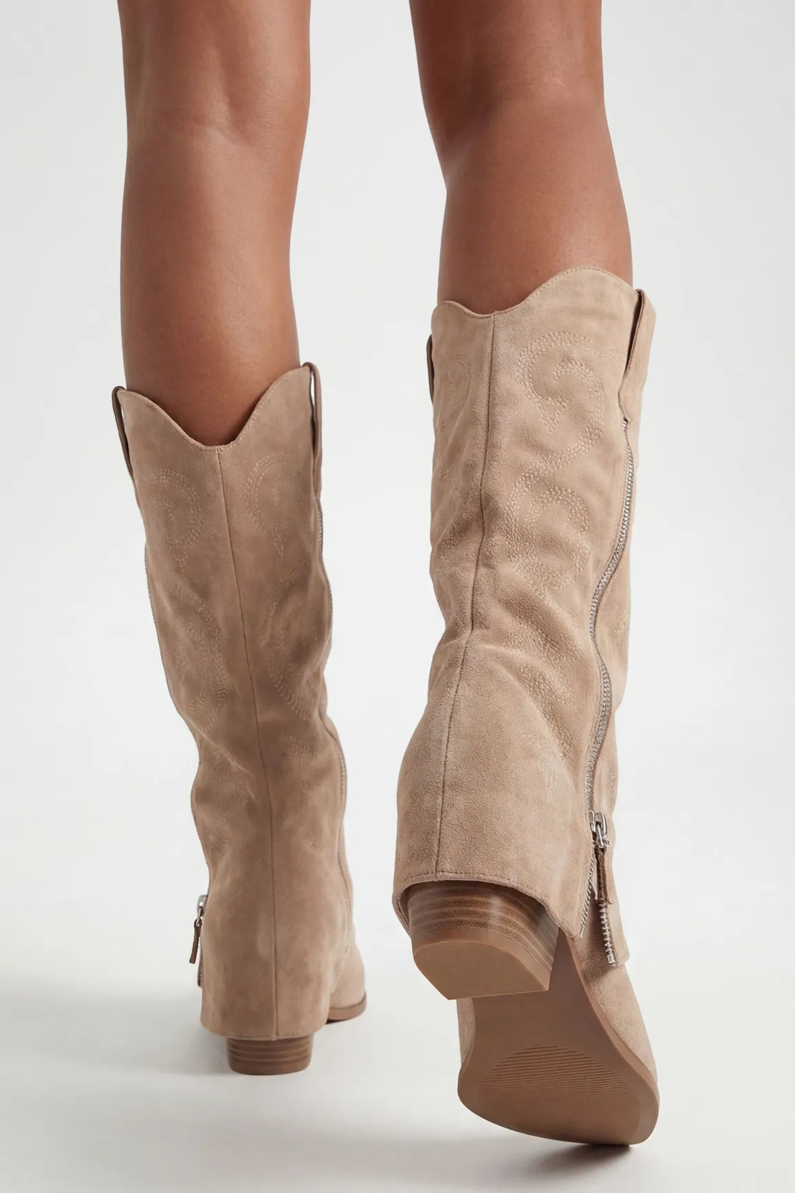 Bottes Western Hautes À Détail Zip Et Revers Pliable