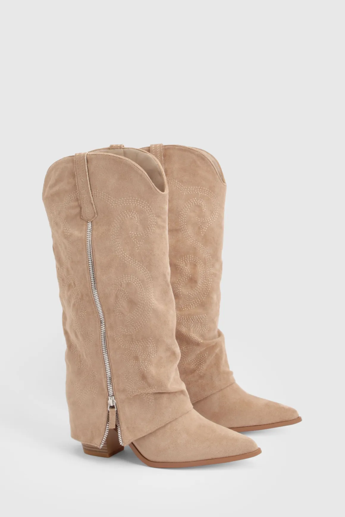 Bottes Western Hautes À Détail Zip Et Revers Pliable