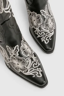 Bottes western hautes jusqu'aux genoux à broderie contrastée