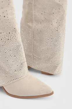 boohoo Bottes Western Hautes À Revers Orné De Strass< Bottes|Bottes Hautes