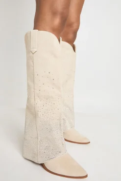 boohoo Bottes Western Hautes À Revers Orné De Strass< Bottes|Bottes Hautes