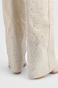 boohoo Bottes Western Hautes À Revers Orné De Strass< Bottes|Bottes Hautes